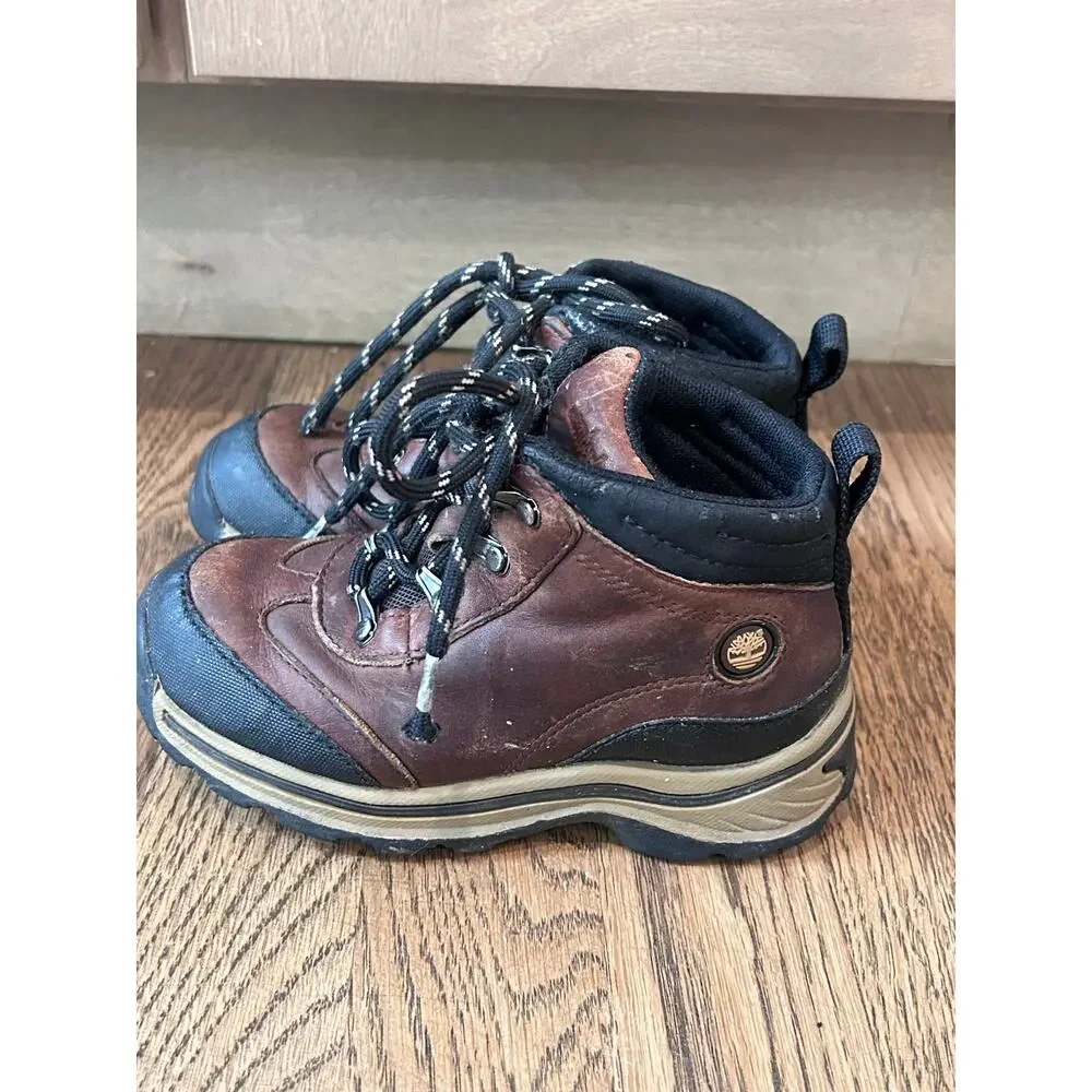 Timberland Back Road Leather Mid Hiking Boots Brown Black Kids Size 9.5 Toddler
